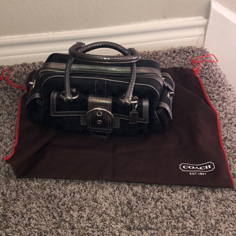Coach silver and black satchel